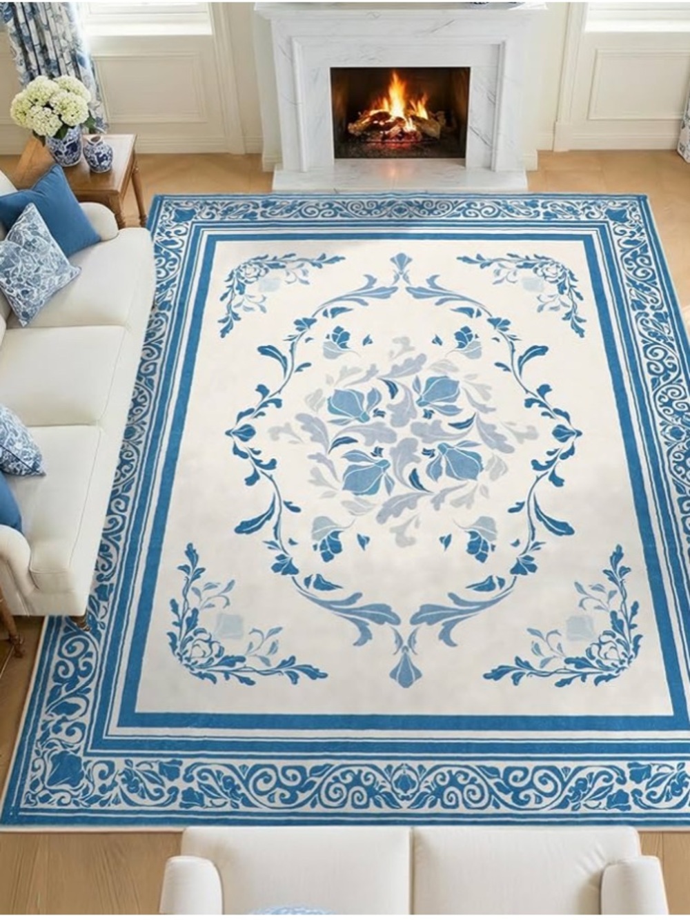 Blue Floral Area Rug - Picture 3 of 8